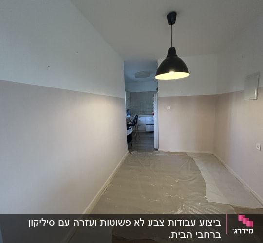 קירות צבועים עם ניילון על הרצפה
